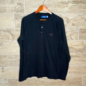 Adidas Originals. Black long sleeved Henley. Size large. 100% cotton.
